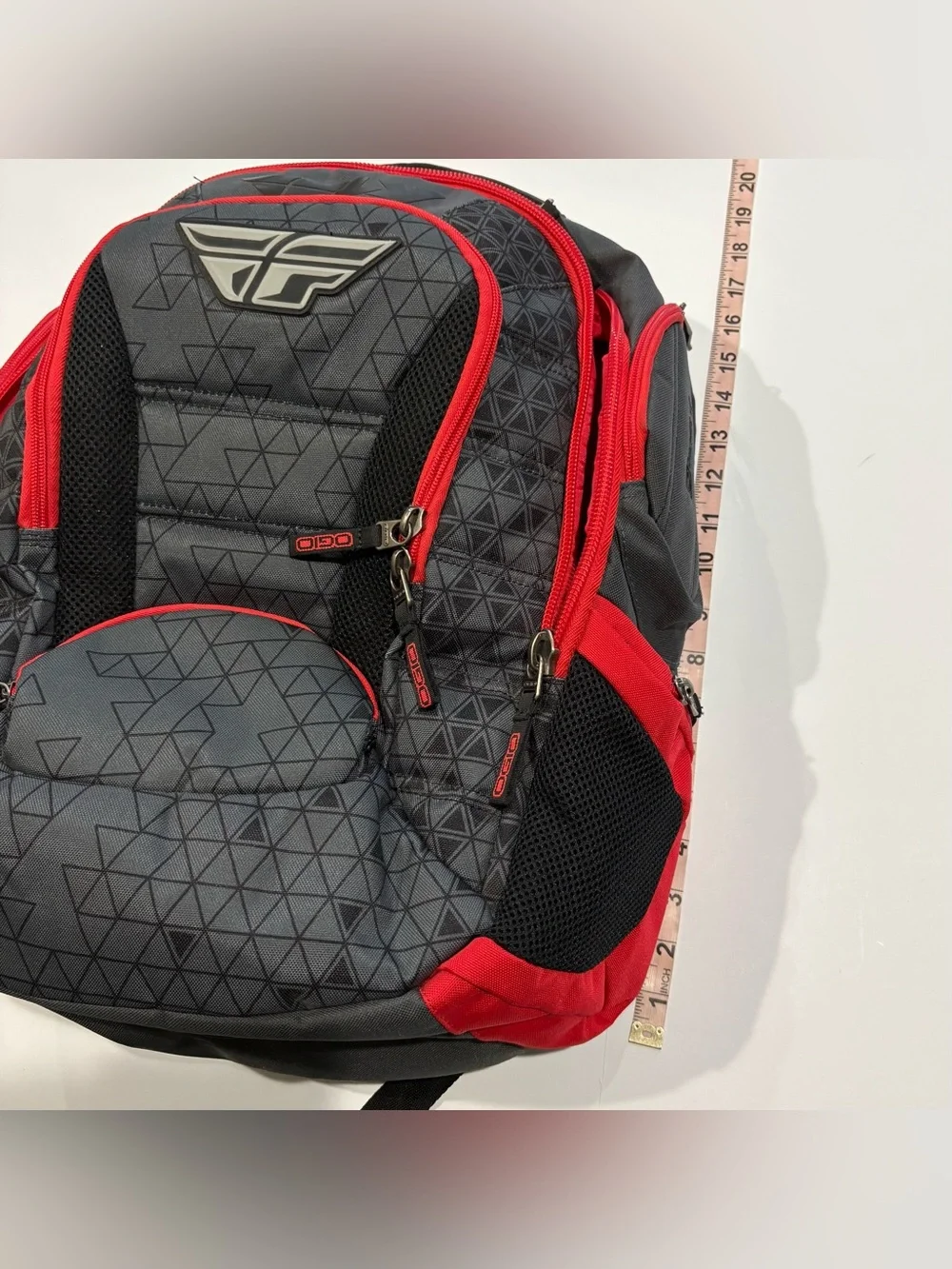 OGIO Fly Racing Bandit Backpack Gray Red Laptop School Travel Moto Gear Bag Pack